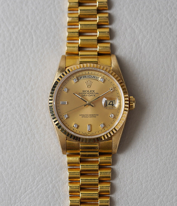 1996 Rolex Day-Date 18238 Champagne Diamond Dial