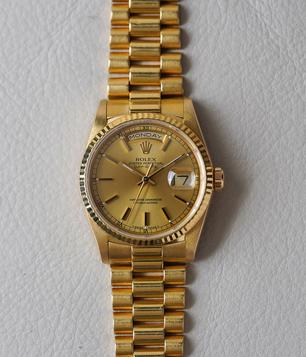 1989 Rolex Day-Date 18238 Champagne Stick Dial