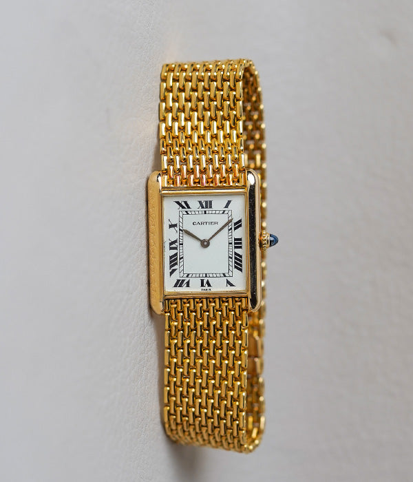 Cartier Tank Louis 'PARIS' Dial 18K Yellow Gold Beads of Rice Bracelet 78086