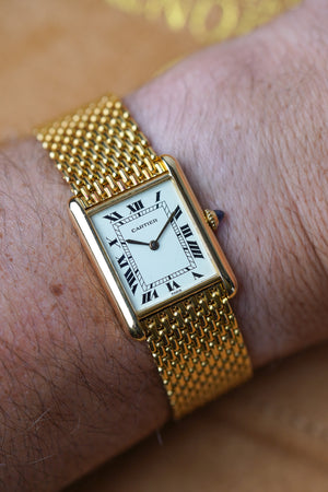 Cartier Tank Louis 'PARIS' Dial 18K Yellow Gold Beads of Rice Bracelet 78086