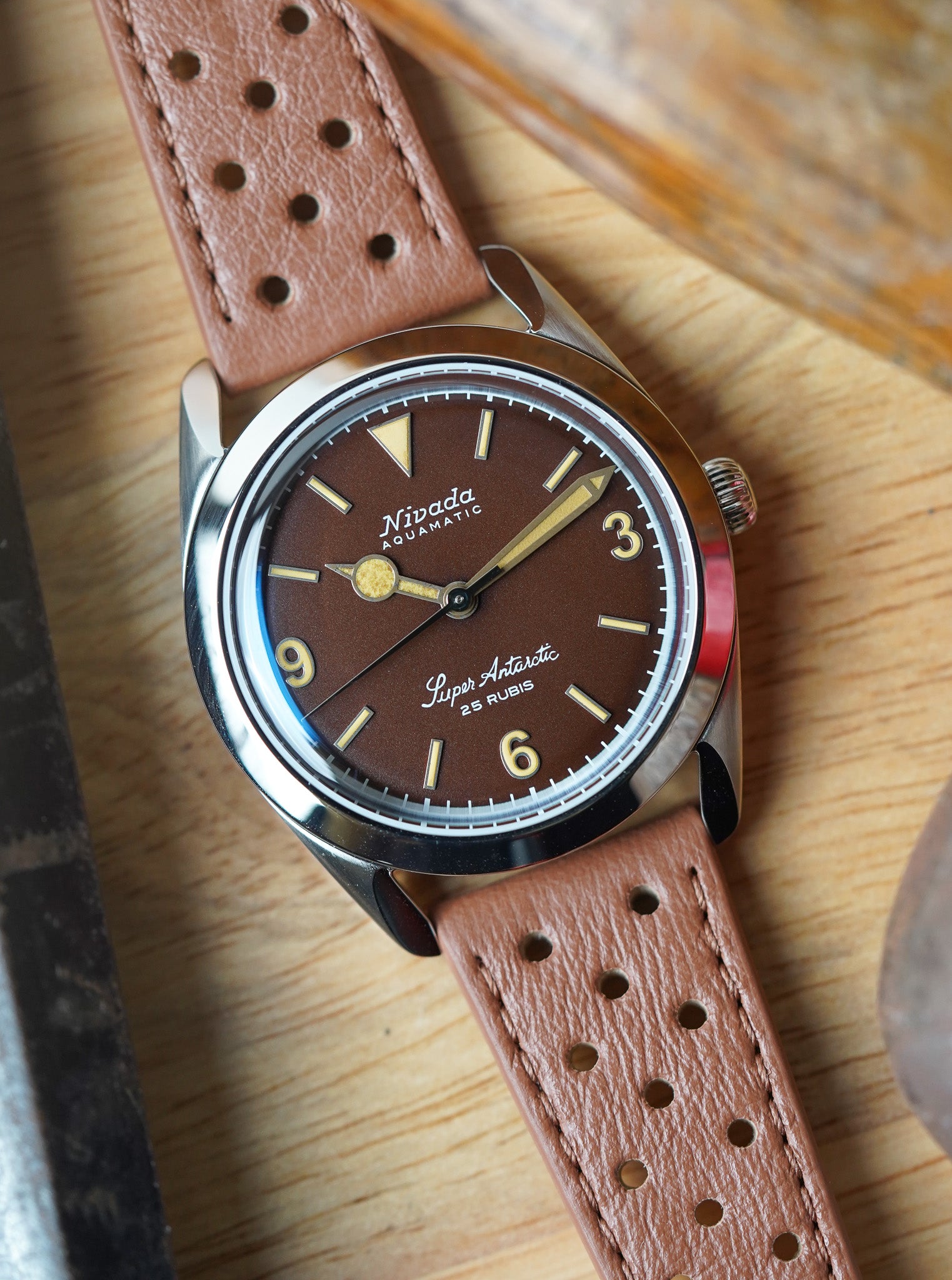 Nivada Grenchen Super Antarctic 3.6.9 Tropical on Brown Racing Strap