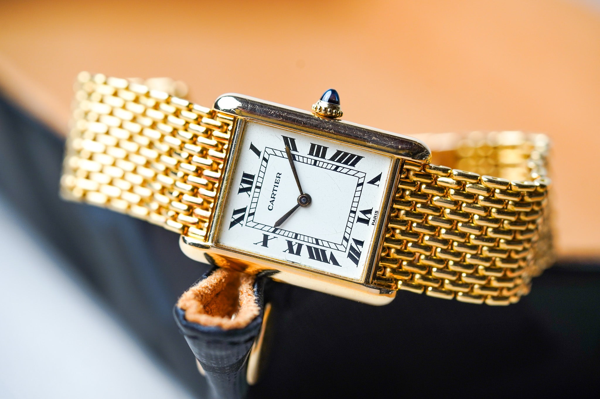 Cartier Tank Louis 'PARIS' Dial 18K Yellow Gold Beads of Rice Bracelet 78086