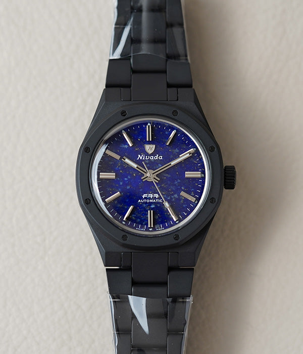 Nivada Grenchen F77 Black Ceramic Lapis Lazuli 68022A77