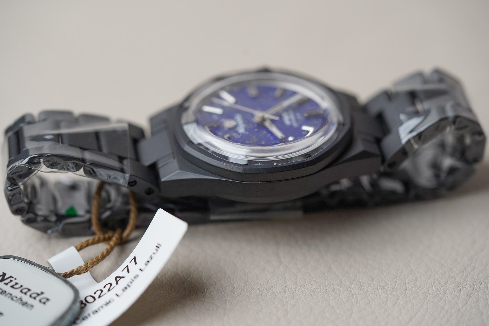 Nivada Grenchen F77 Black Ceramic Lapis Lazuli 68022A77