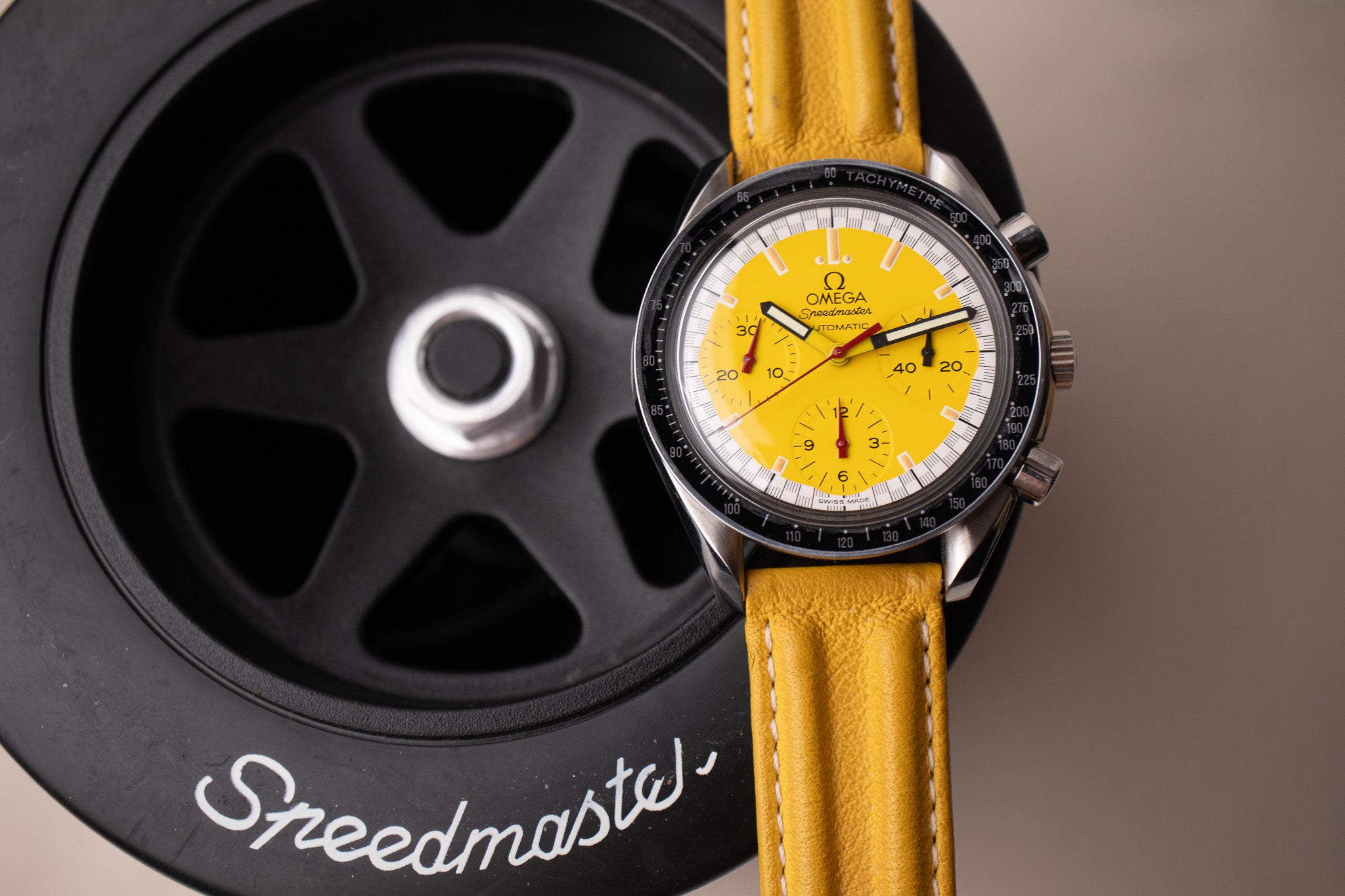 Omega Speedmaster Reduced Schumacher Racing Yellow 3510.12 Belmont Watches